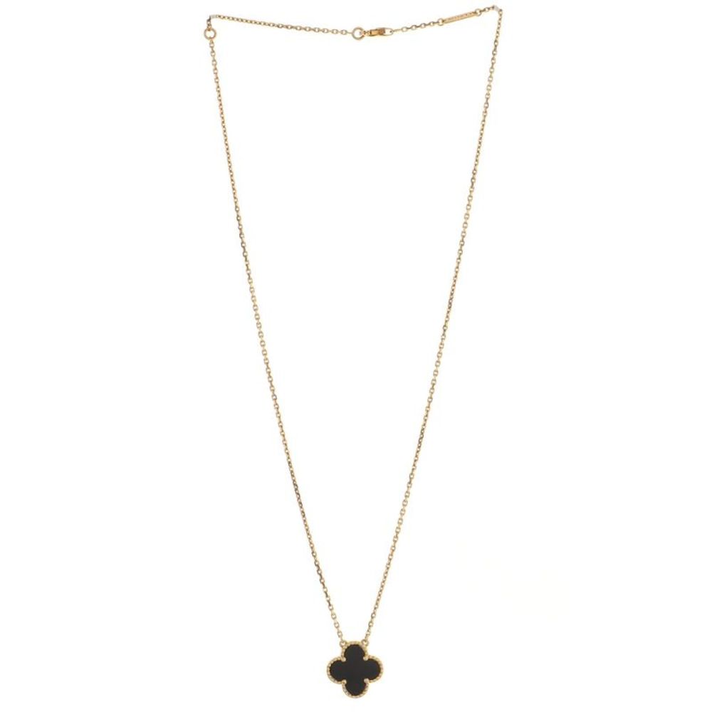 Van Cleef & Arpels Vintage Alhambra Pendant Necklace 18K Yellow Gold and Onyx - - Picture 2 of 4